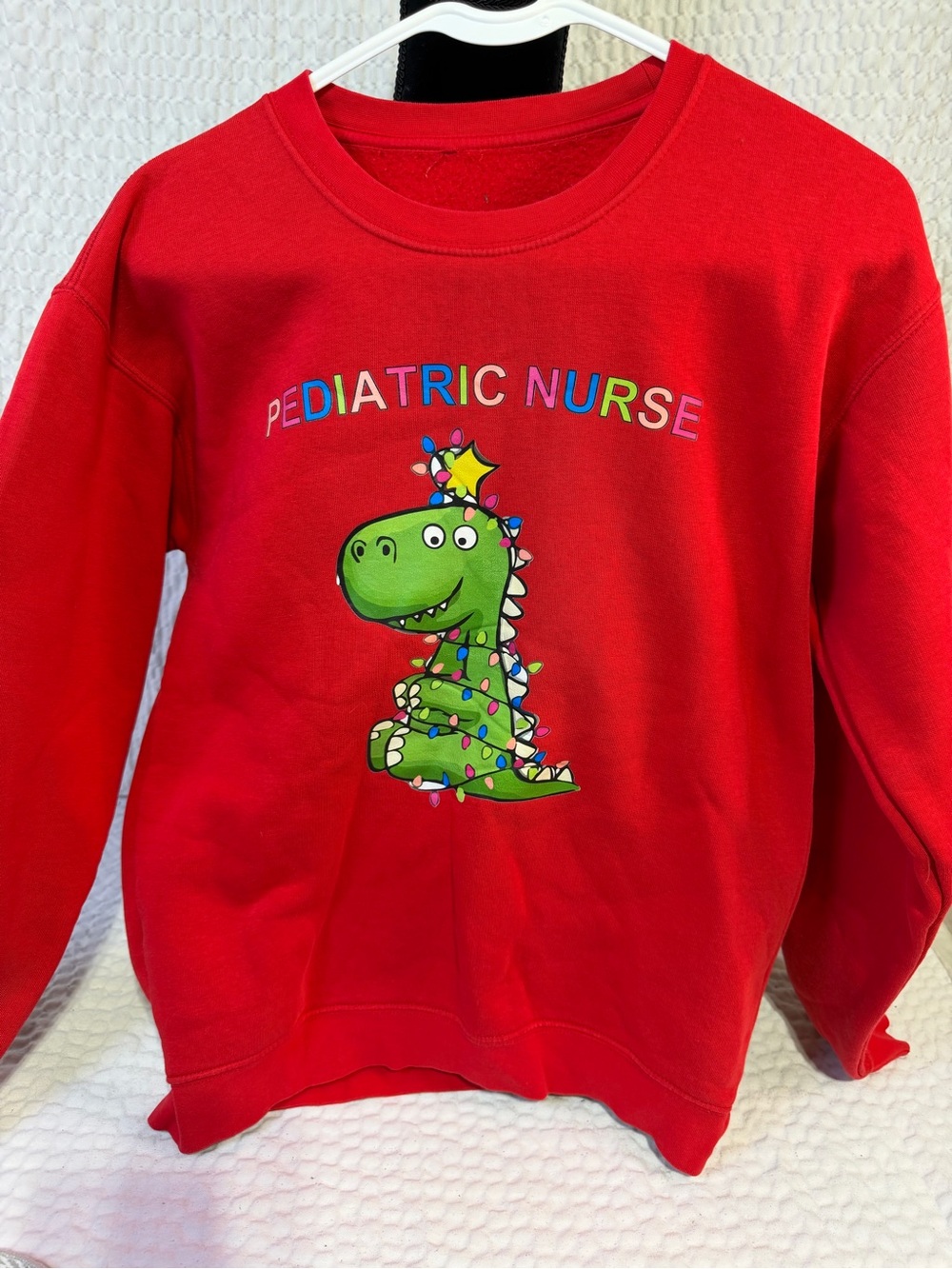 Red "Pediatric Nurse" Dino Graphic womens Sweatshirt